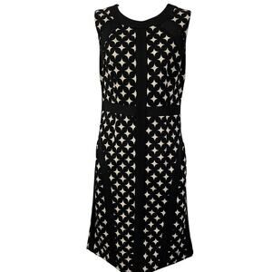 Donna Morgan Womens Black Ivory Print Sheath Knee Length Stretch Dress sz 8
